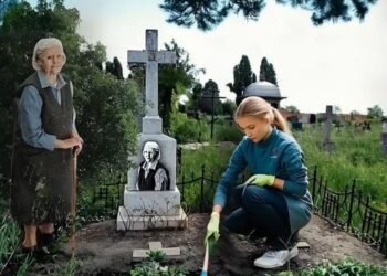 Убрав заброшенную чужую могилу на кладбище